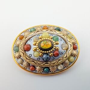 MICHAL GOLAN Oval Gold Tone Mixed Material and Gemstone Brooch/Pendant